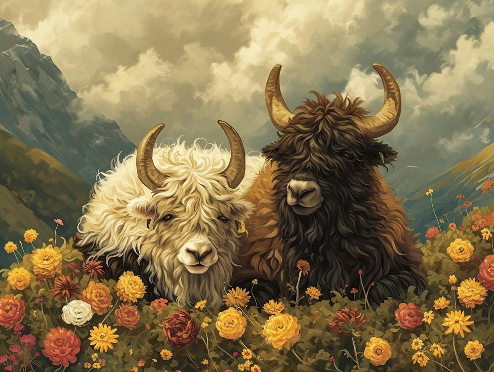 Floral Animal Illustration Yak 1