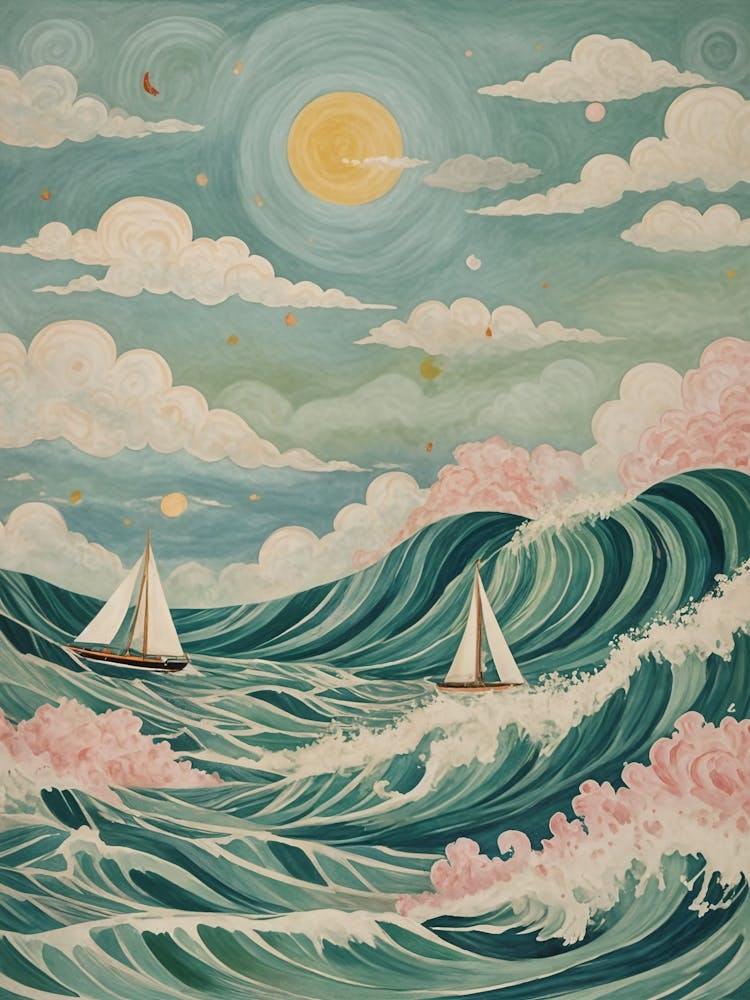 Two Sailboats In The Ocean Waves