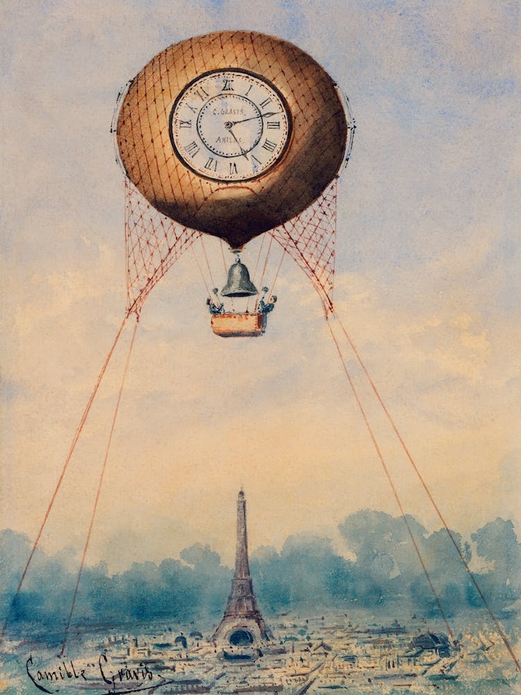 Captive Balloon Hovering Above The Eiffel Tower