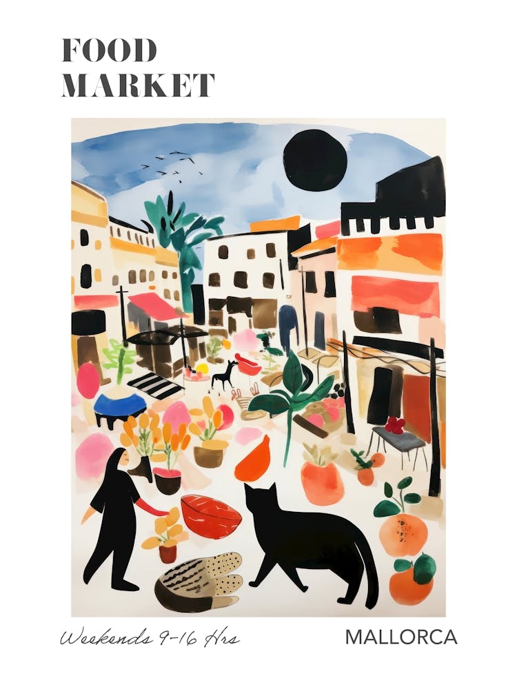 The Food Market In Mallorca 2 Illustration Poster