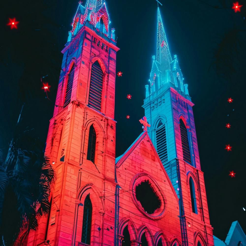 Church Lit Up At Night