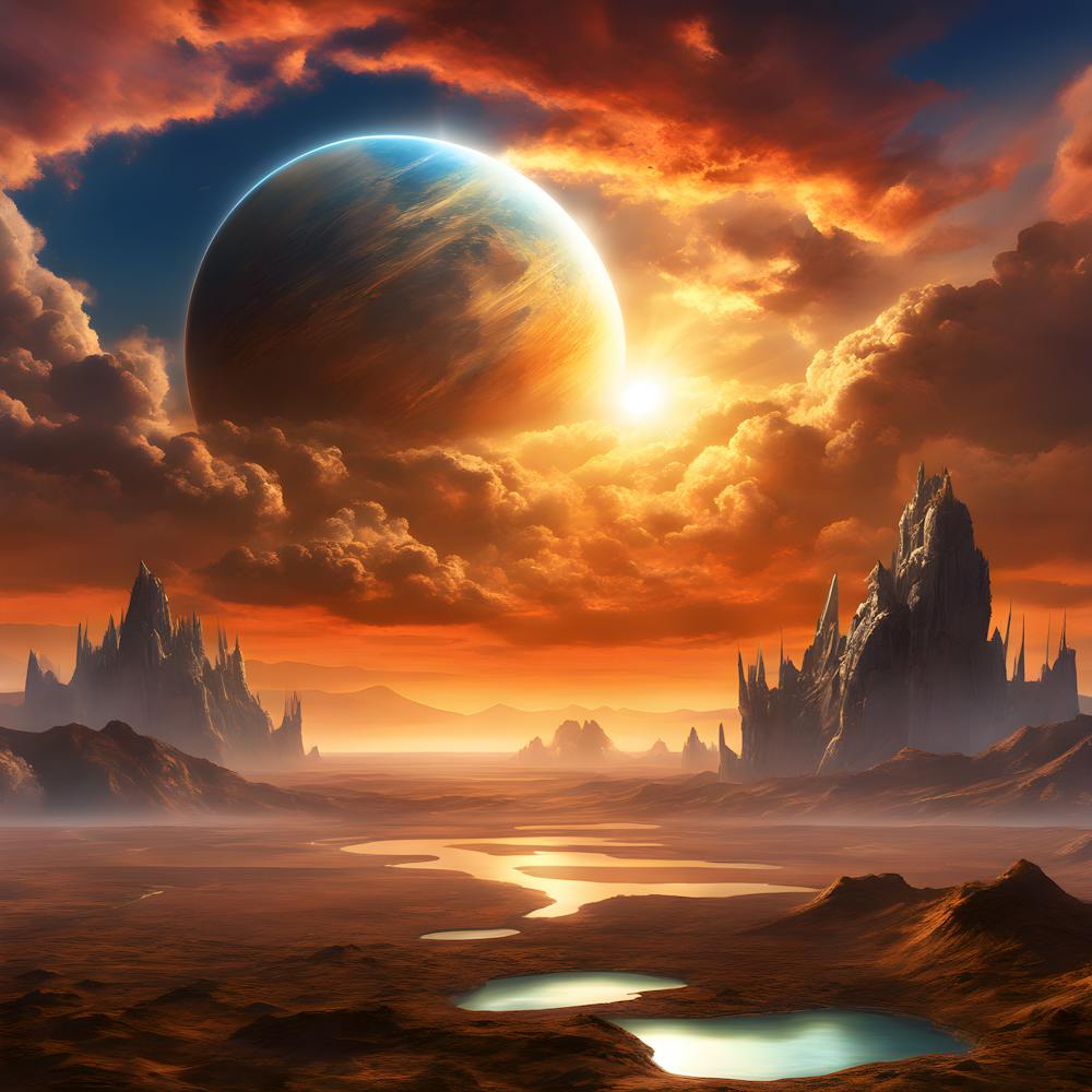 A Painting Of A Sunset With Clouds In The Sky