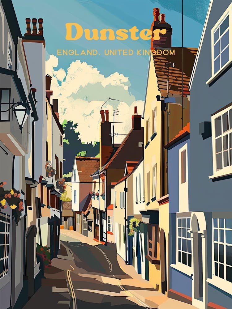 Dunster England Vintage Style Travel Art