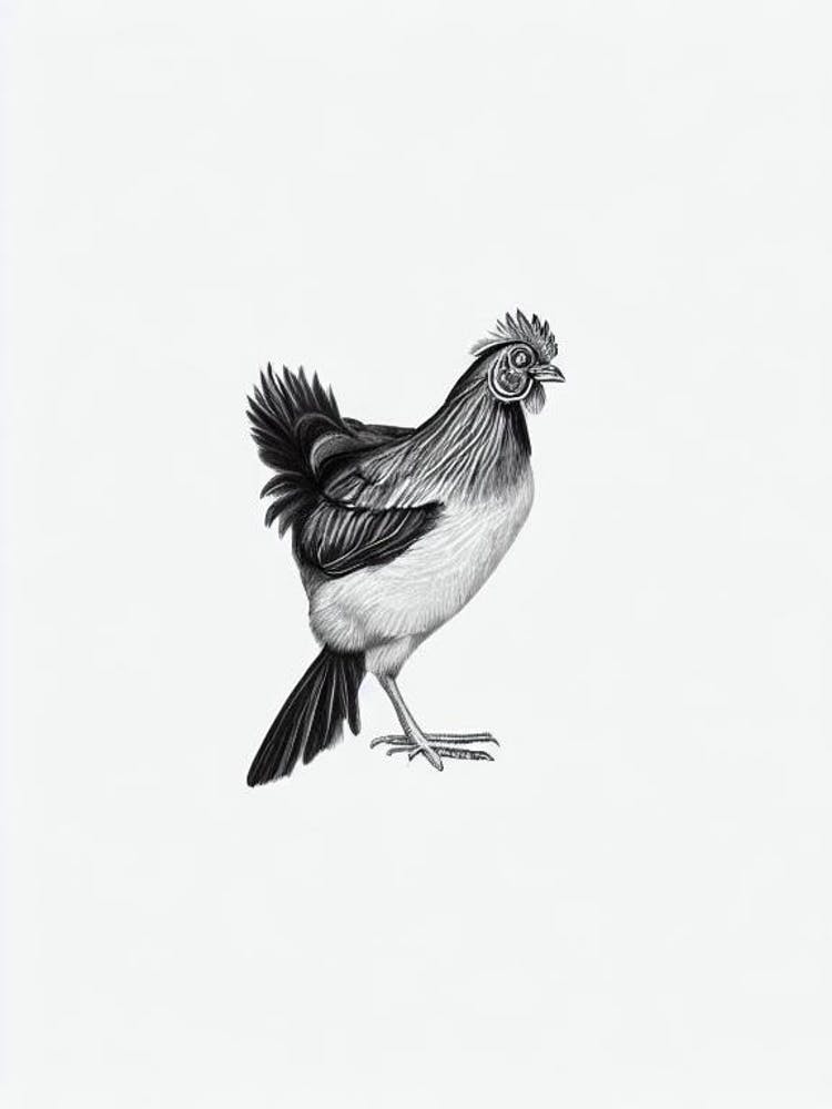 Chicken B&W Pencil Drawing 3 Bird