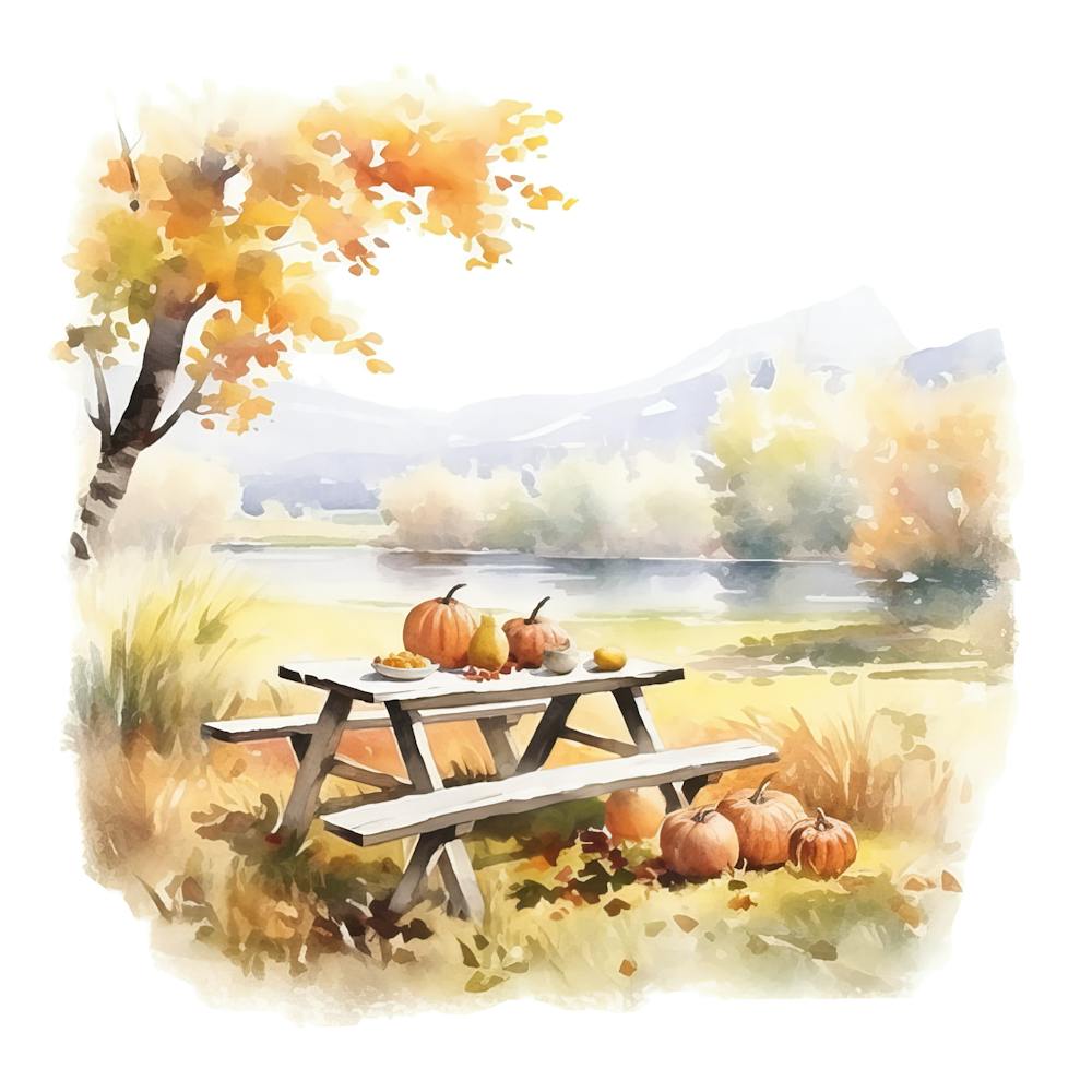 Watercolor Autumn Picnic Table 4