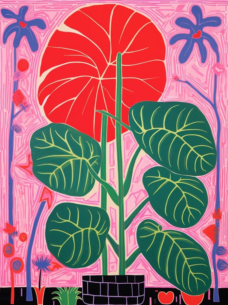 Pink And Red Plant Illustration Monstera Deliciosa 4