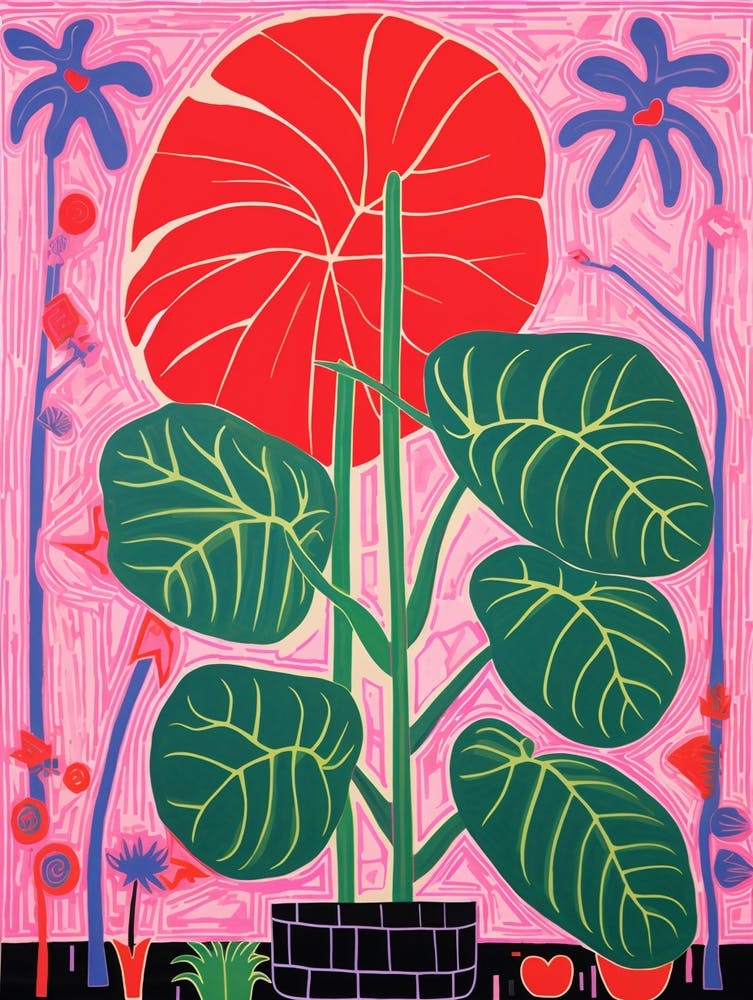 Pink And Red Plant Illustration Monstera Deliciosa 4