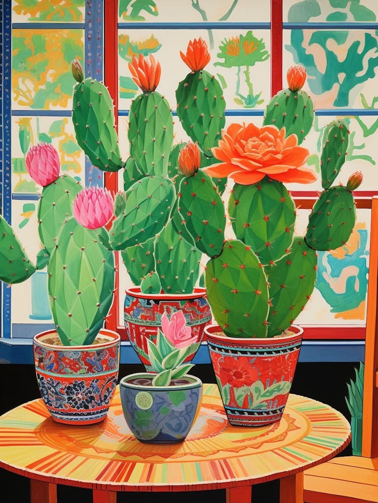 Cactus Painting Maximalist Still Life Opuntia Fragilis Cactus 3