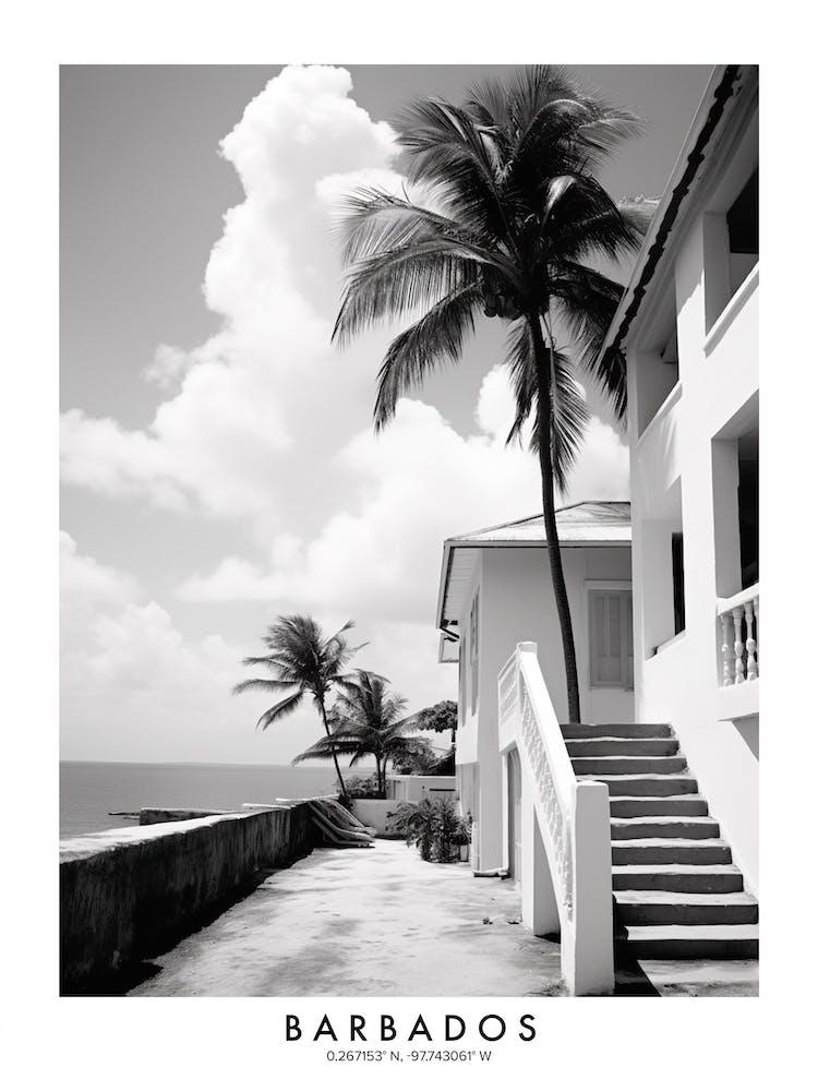 Poster Of Barbados, Black And White Analogue Photograph 1