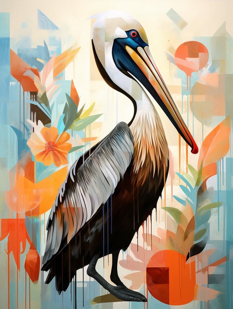 Peinture collage d'oiseau Pélican brun 3