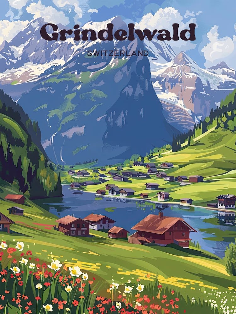Grindelwald Switzerland Berne Digital Travel Illustration