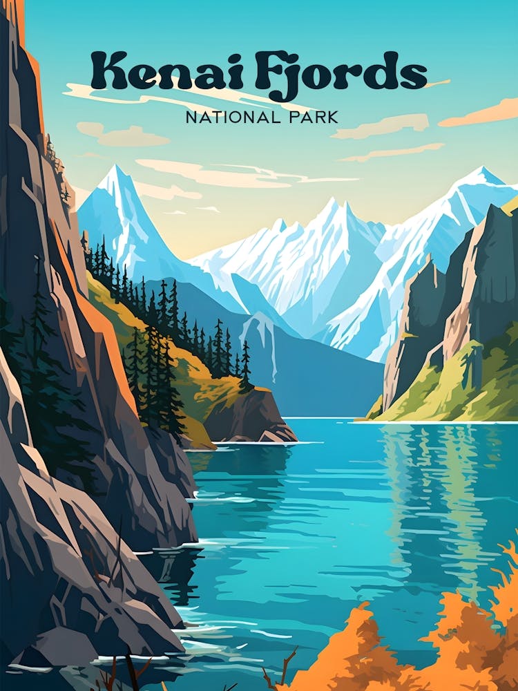 Kenai Fjords National Park Alaska Lakeview Modern Travel Art