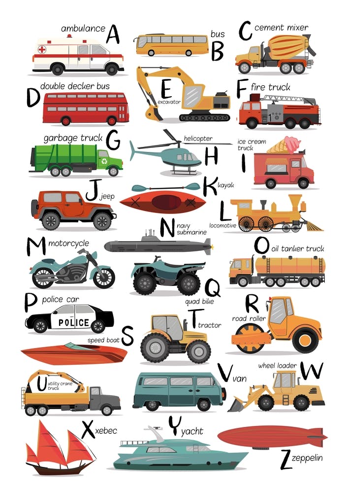 Colourful Transportation Alphabet