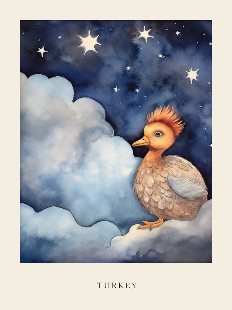Baby Turkey Sleeping In The Clouds Nursery Poster