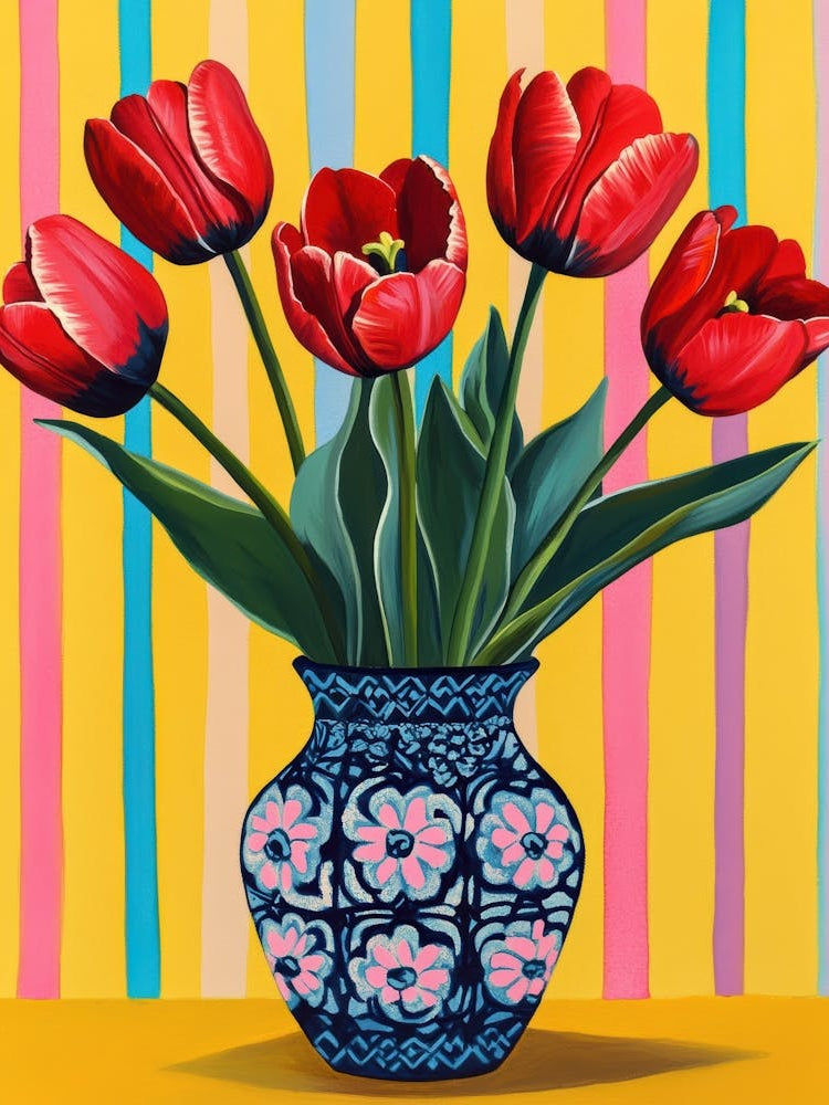 Red Tulips In A Vase 1