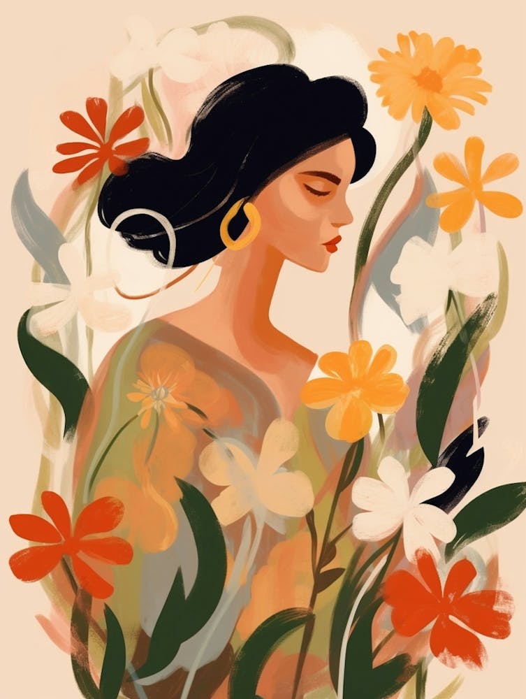 Woman With Autumnal Flowers Flax Flower 3