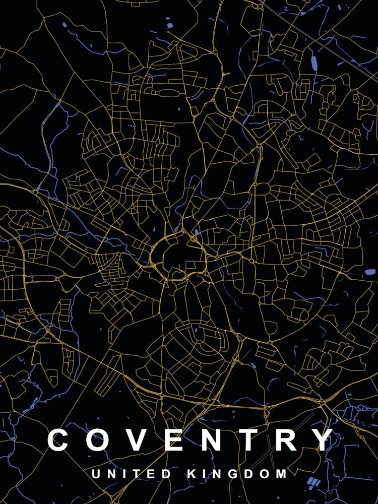 Coventry City Map Black and Gold