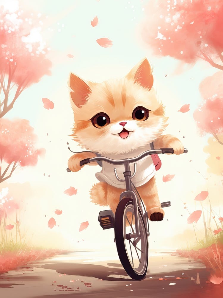 Kawaii Cat Drawings Biking 3