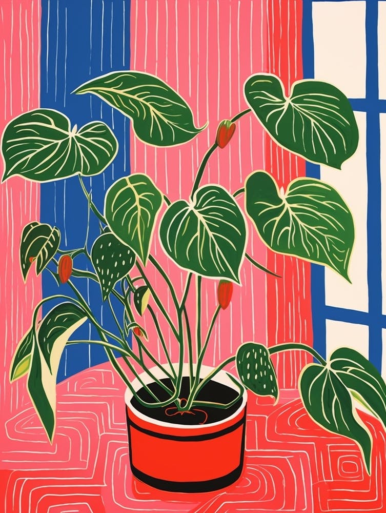 Pink And Red Plant Illustration Philodendron 7
