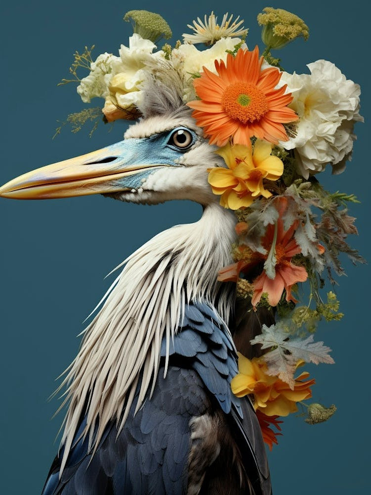 Bird With A Flower Crown Great Blue Heron 1