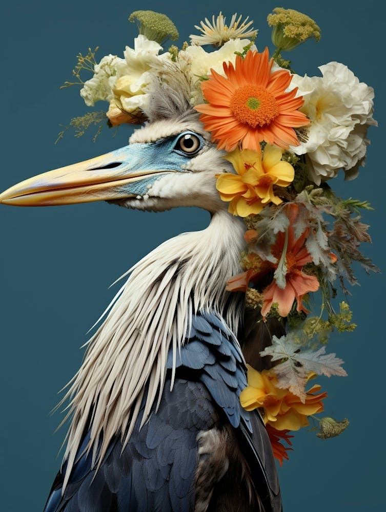 Bird With A Flower Crown Great Blue Heron 1