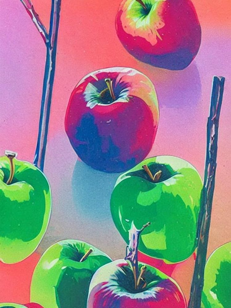 Apple Risograph Retro Poster Fruit