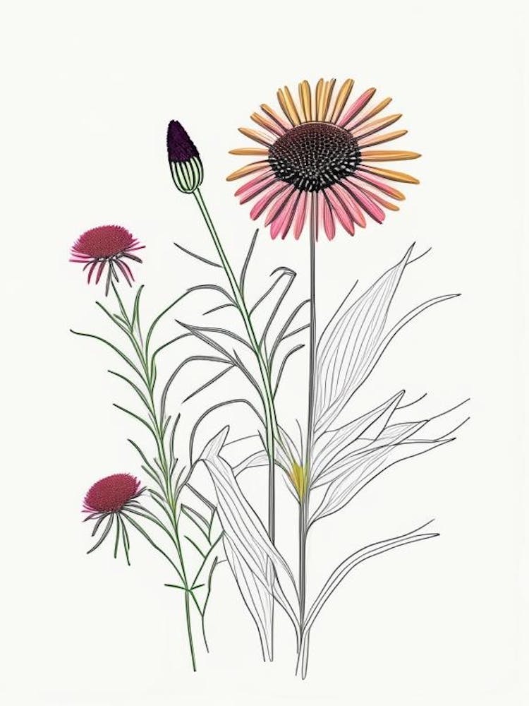 Echinacea Spices And Herbs Minimal Line Drawing 1