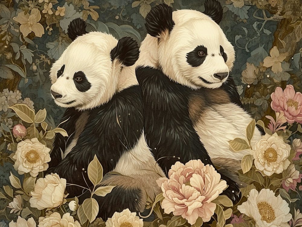 Floral Animal Illustration Giant Panda 4