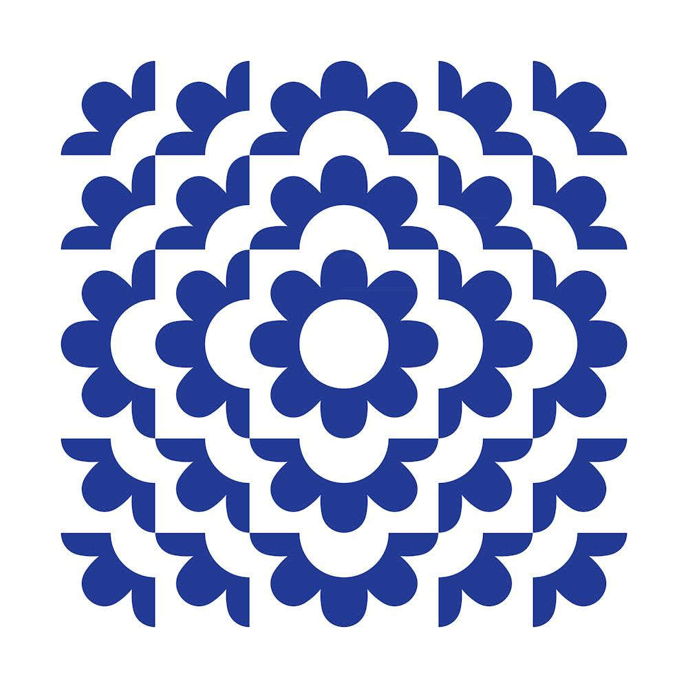 Midcentury Modern Abstract Geometric Flower Pattern Floral in French Blue 3