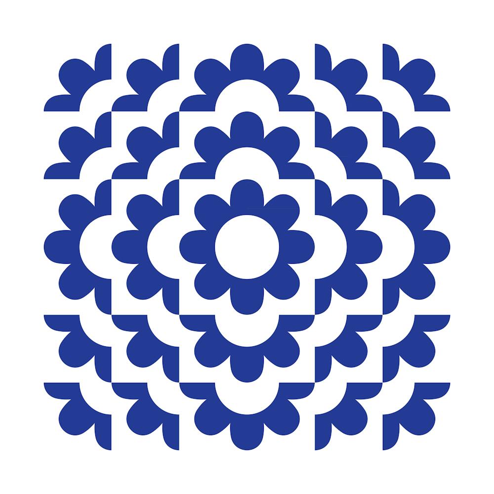 Midcentury Modern Abstract Geometric Flower Pattern Floral in French Blue 3