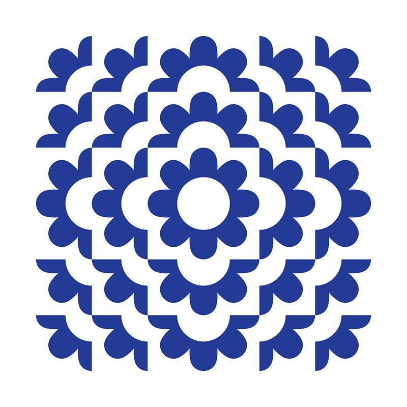 Midcentury Modern Abstract Geometric Flower Pattern Floral in French Blue 3