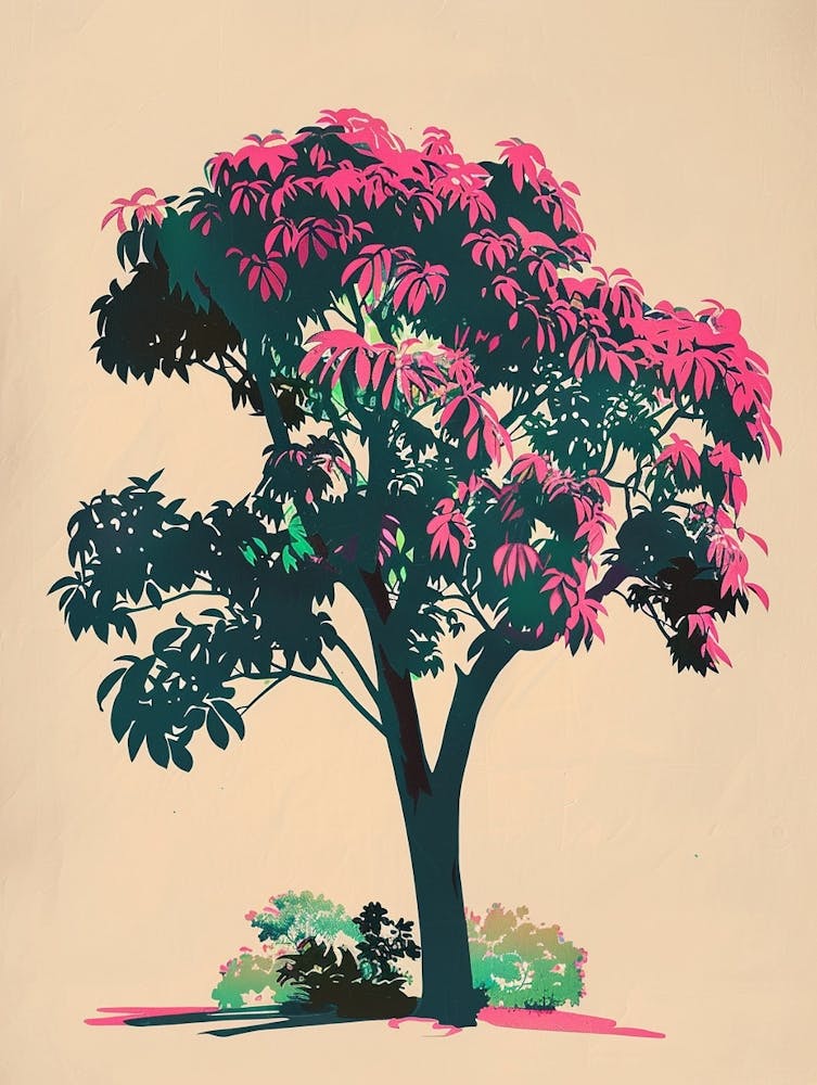 Mahogany Tree Colourful Illustration 2