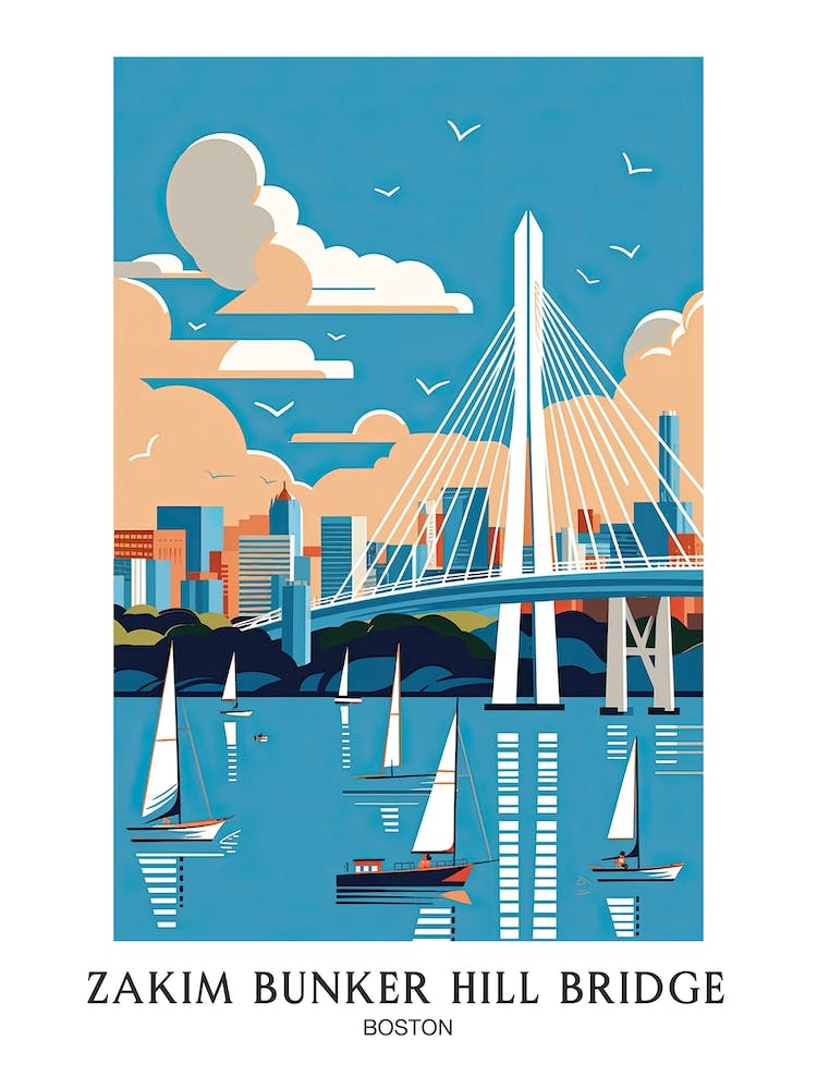 Zakim Bunker Hill, Boston Colourful 1 Travel Poster