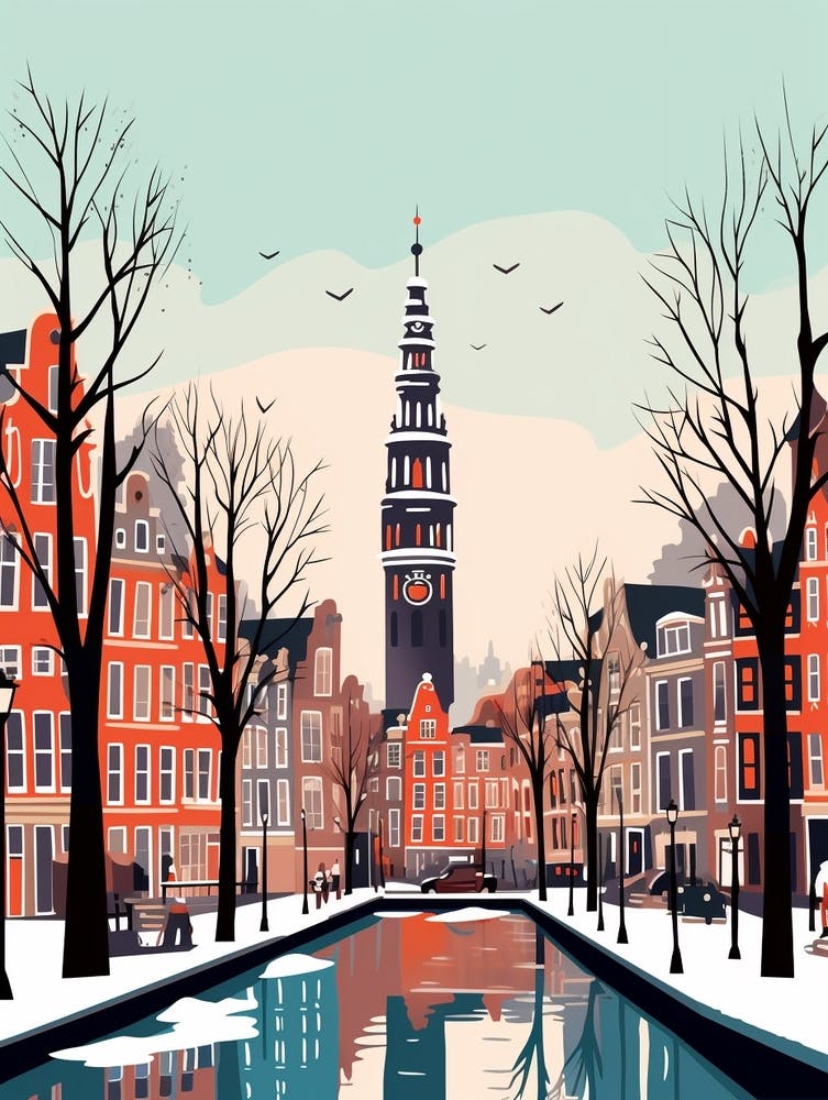 Retro Winter Illustration Amsterdam Netherlands 3