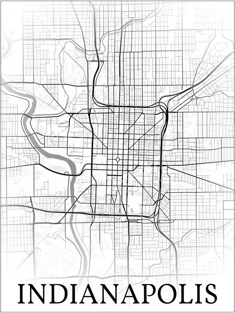 Indianapolis, Indiana, United States, City Map, Black And White Fade Design 1