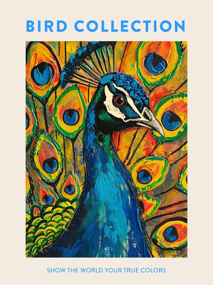 Peacock & Feathers Colourful Portrait 6 Poster
