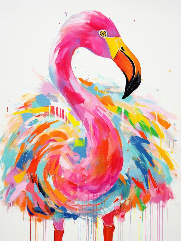 Peinture d'Oiseau Coloré Flamant Rose 2
