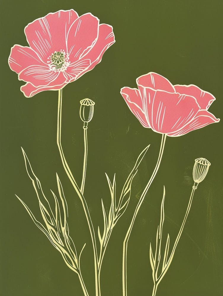 Rosa & Grüne Mohnblume 2