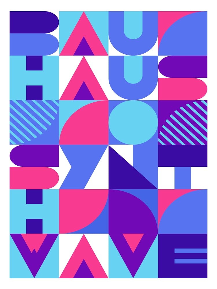 Bauhaus Synthwave #3 poster (pink-blue) — abstract poster, retrowave print 2