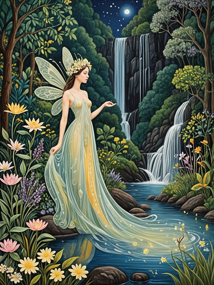 Fée de la Forêt Près de la Cascade