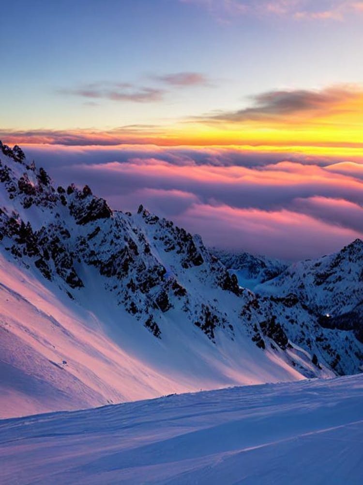Les Deux Alpes, France Sunrise Skiing Poster