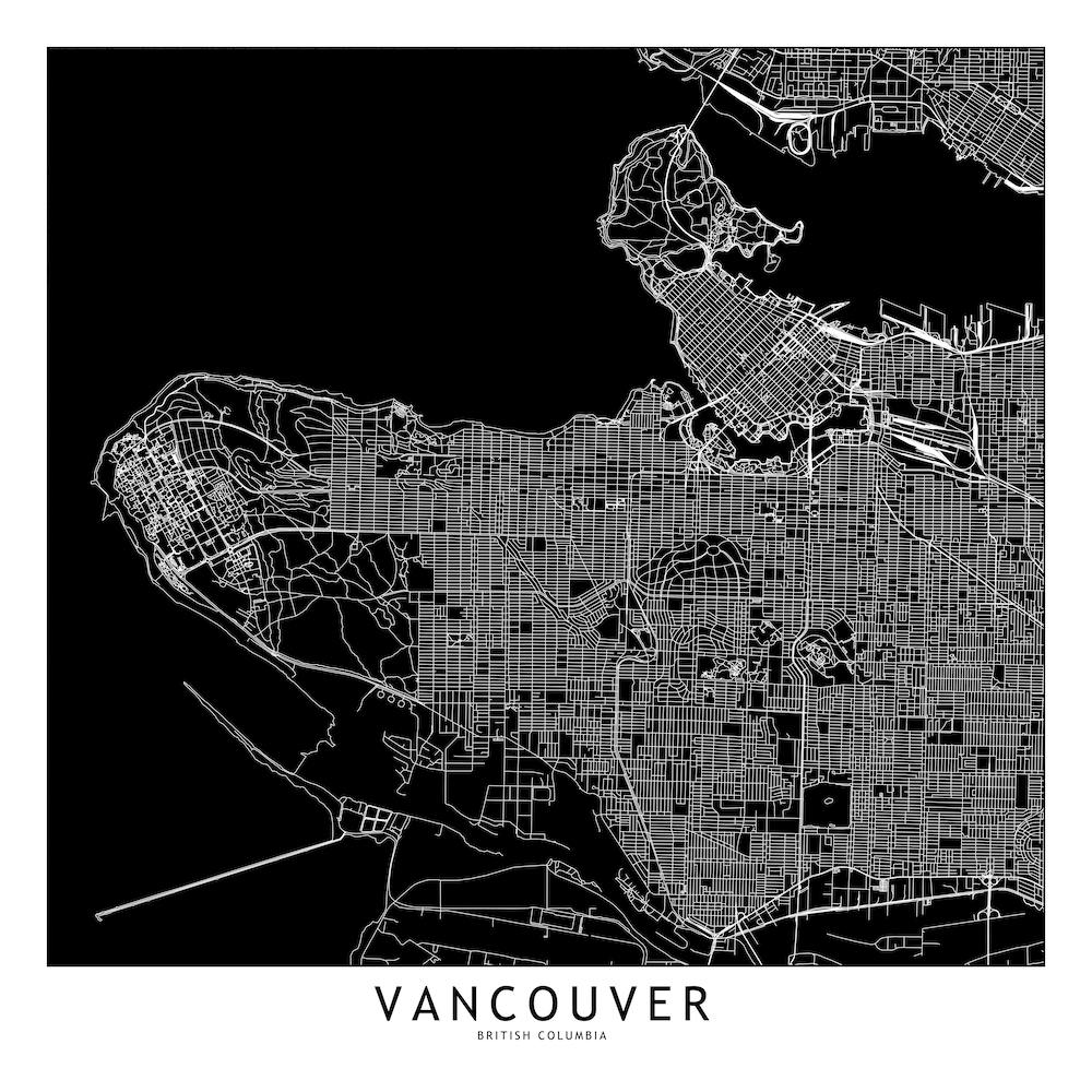 Vancouver Black And White Map Square
