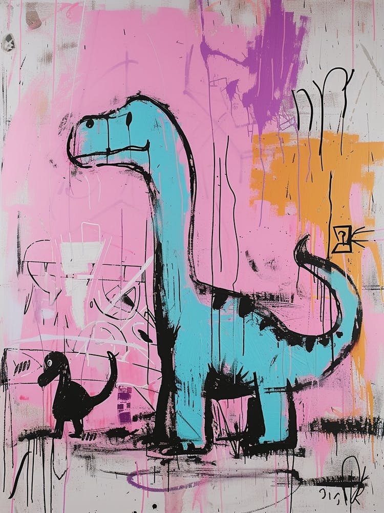 Dinosaur With Pet Blue Purple Pink 3