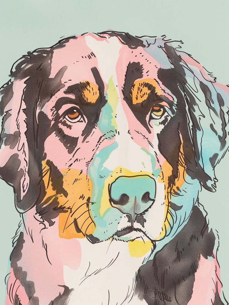 Bernese Mountain Dog Dog Pastel Line Watercolour Illustration  2