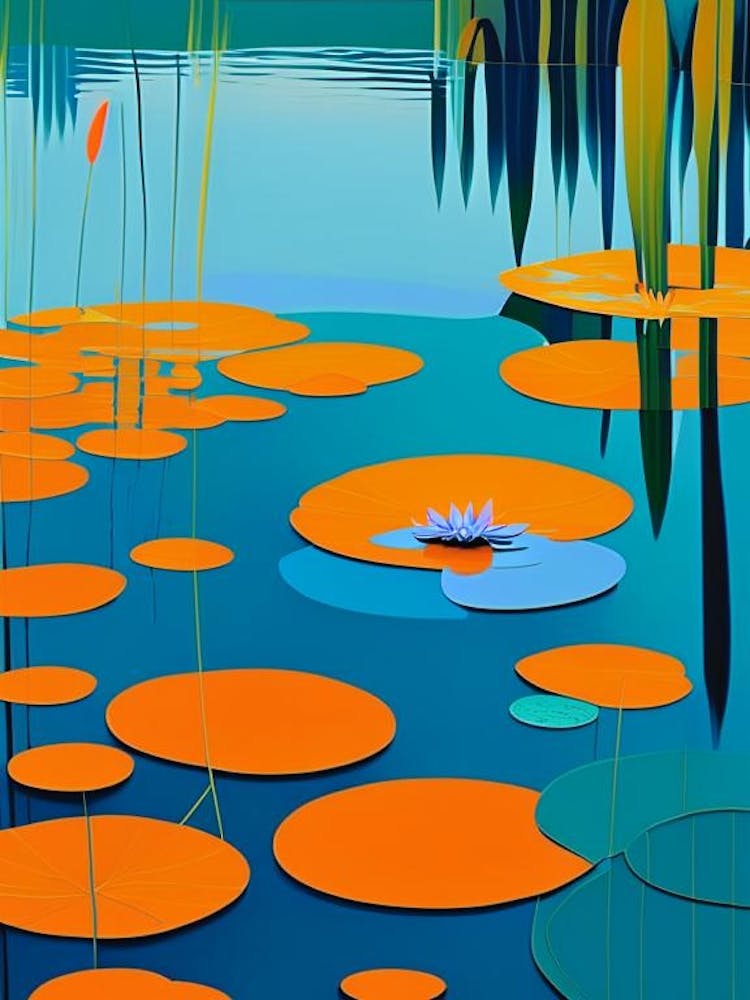 Pond With Lily Pads Water Waterscape Modern 1