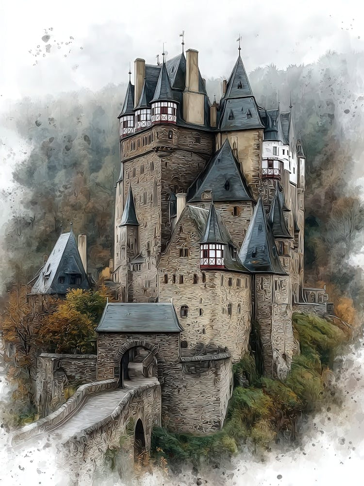 Aihrgdesign Isolated Watercolor Painting Of European Castles 4