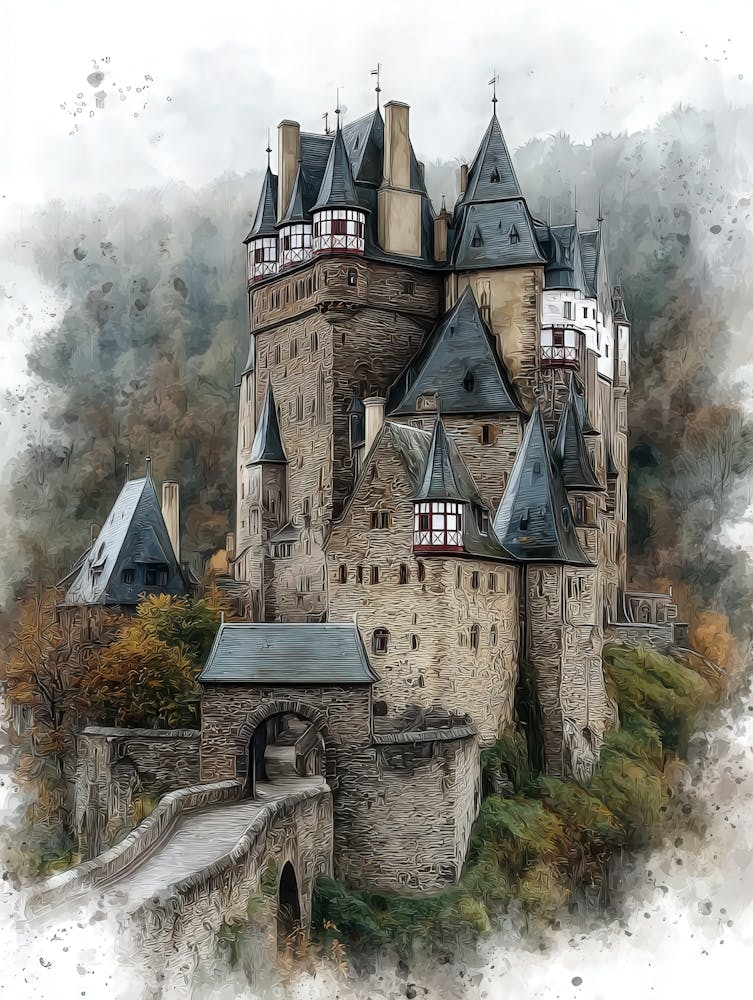 Aihrgdesign Isolated Watercolor Painting Of European Castles 4