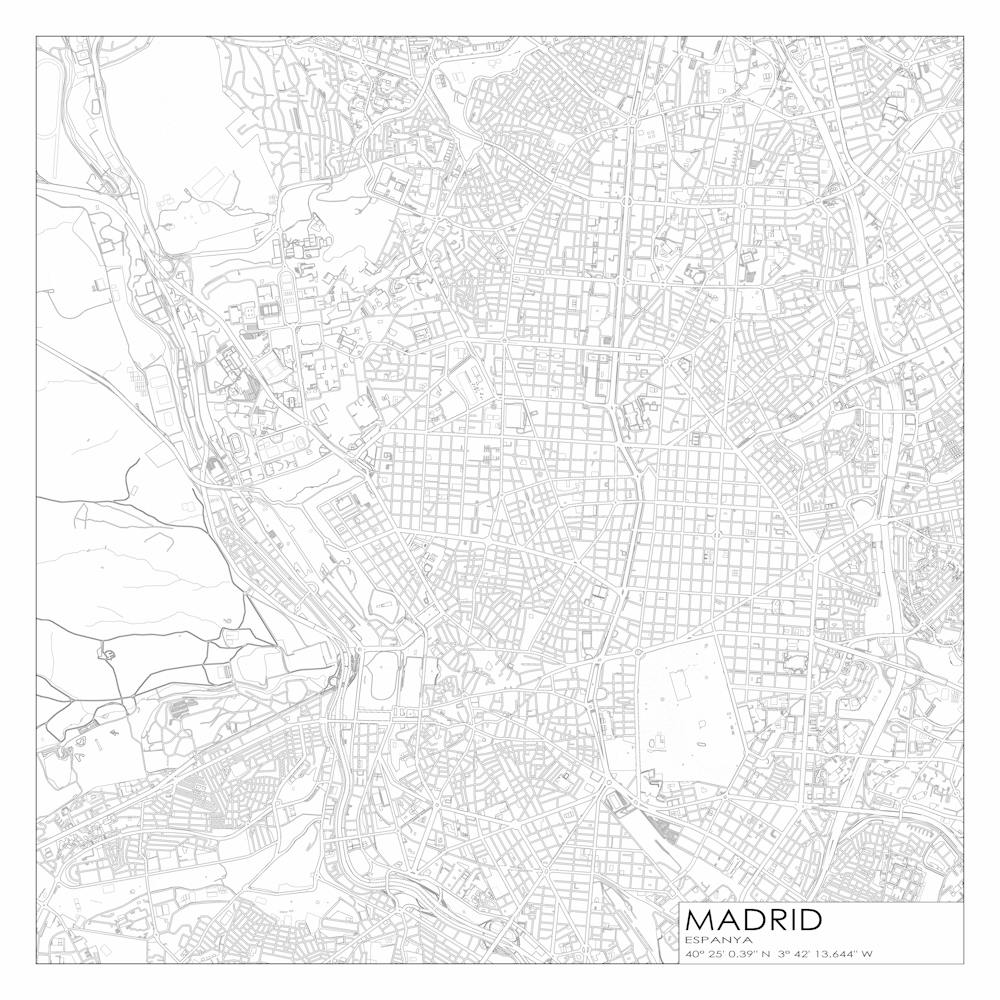 Madrid Espanya city map black on white blueprint design