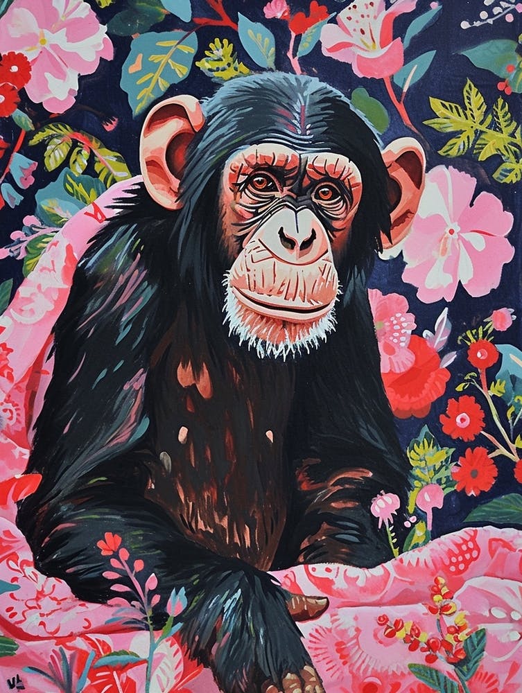 Floral Animal Painting Chimpanzee 1