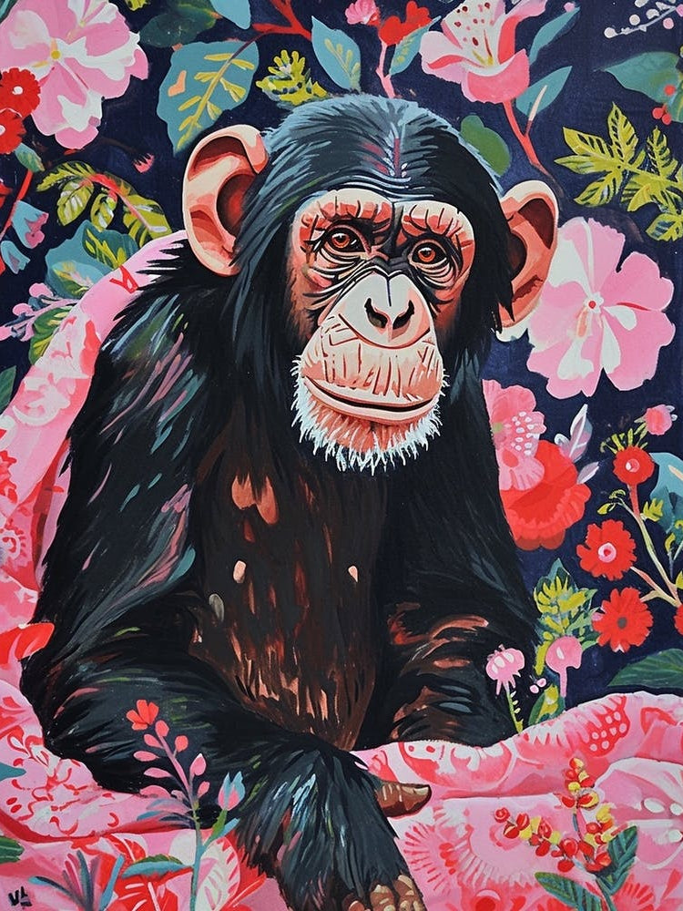 Floral Animal Painting Chimpanzee 1